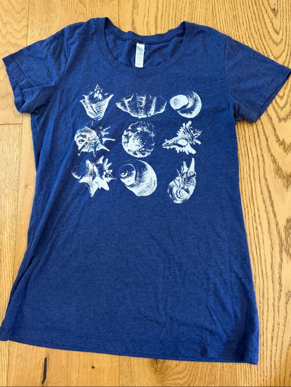 Blue Women’s/Kids Tee with White Seashells Print